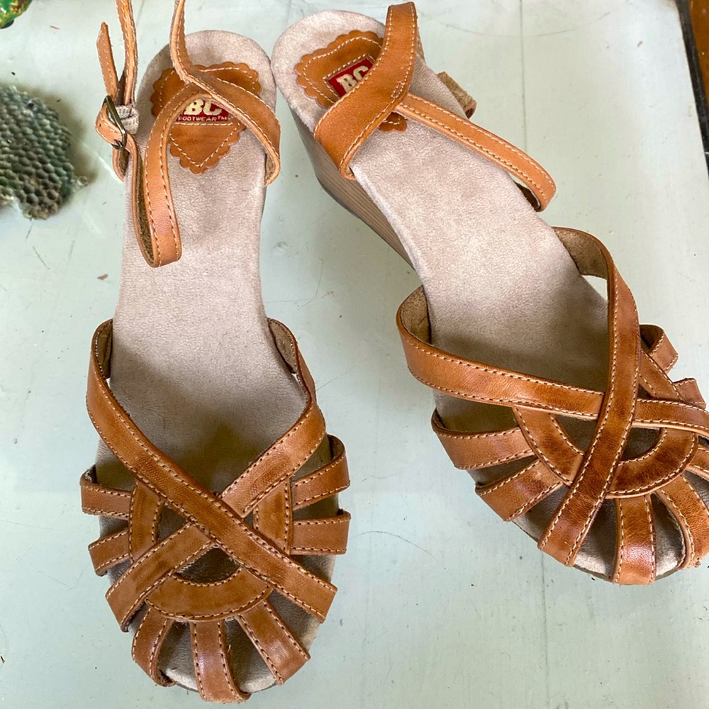 Summertime cute and strappy. Stacked heel, ankle strap.